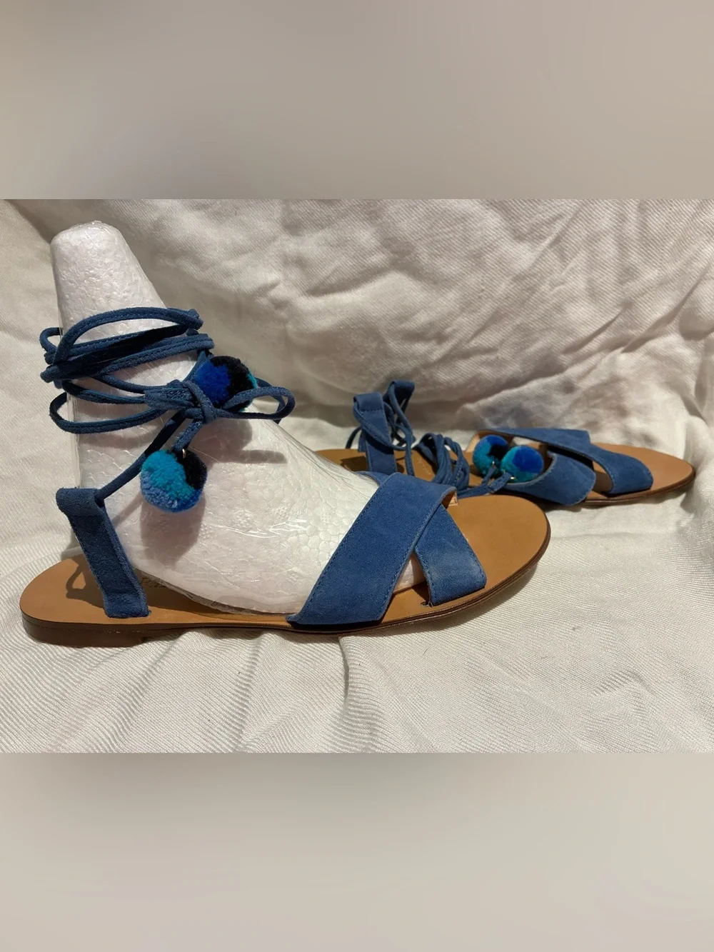 J. Crew Blue Lace-Up Suede Flat Sandals, Made in Italy, sz US 5